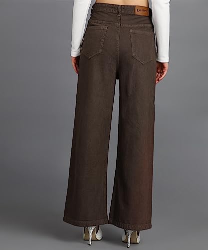 Image of Urbano Fashion Women's High Rise Regular Fit Wide Leg Washed Jeans