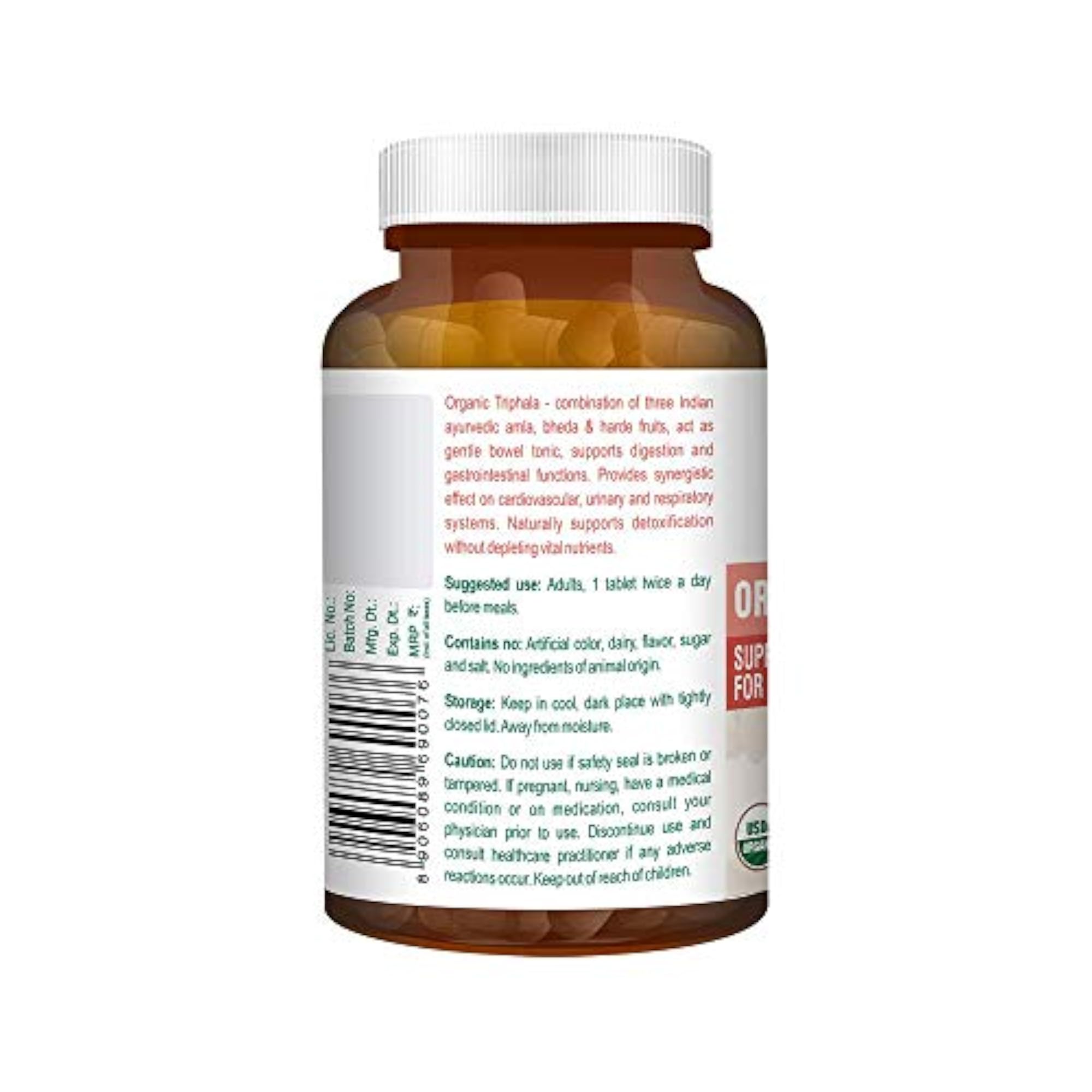 Organic Triphala Tablet, 600mg (90 Tablets)