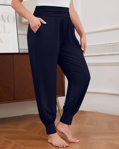 2 Pack Womens Plus Size Yoga Joggers, Loose Workout Sweatpants Comfy Lounge Pants with Pockets Casual Pajama Pants4