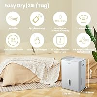 COMFEE' Luftentfeuchter Easy Dry 20L/Tag, 4 Modi, Luftbefeuchter angeschlossen, 3 L Tank, Wäschetrockner, Swing-Funktion, für Räume von 40㎡/100 m³, Weiß – Ansicht 2