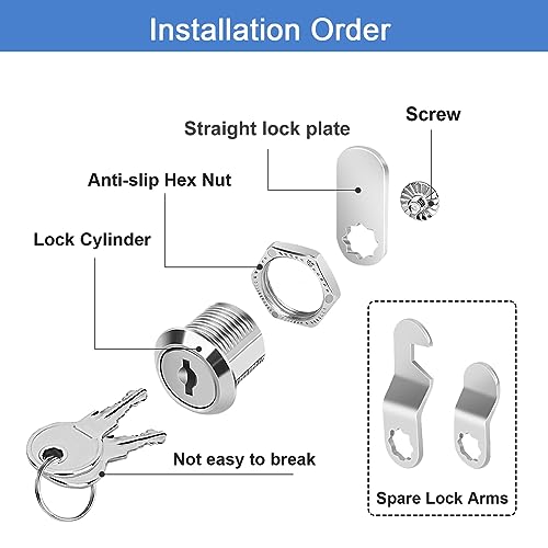 Image of Cylinnda Cabinet Locks with Keys, 5 /8 inch Cam Locks Keyed Alike, Tool Box Lock for Truck Pickup Mailbox Cabinet Cam Lock Toolbox Lock Replacement Set, Zinc Alloy (20 Pack, 5 /8 Inch)