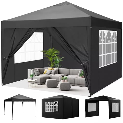 KANWOD Tonnelle 3x3 TORM, Tonnelle de Jardin Exterieur de 9 m² avec 4 Parois Latérales et 3 Fenêtres, Barnum Pliant Stable pour Événements, Mariage, Jardin, Stand...