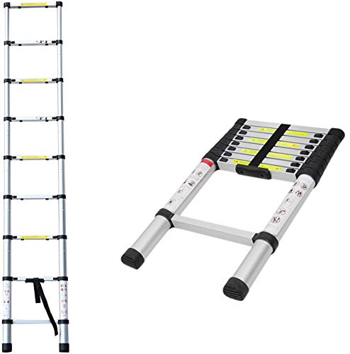 2.6m Multi-Purpose Aluminium Telescopic Ladder Extension Extendable Step 9 Step for Loft Indoor Outdoor Office - 2 Yr Warranty