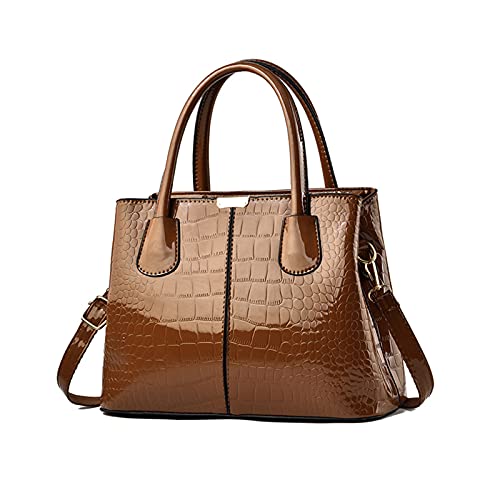NICOLE & DORIS Handtaschen Damen Mode Krokoprägung Henkeltasche Lackleder Handtasche Shopper Umhängetaschen Damentasche mit Reißverschluss Khaki