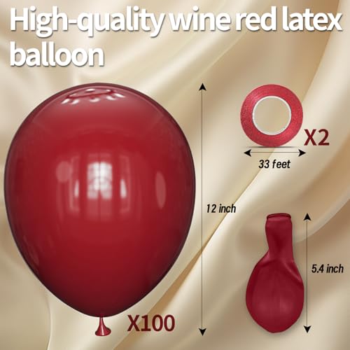 Image of 100pcs Burgundy Balloons 12inch Dark Red Maroon Party Latex Balloons for Graduation Thanksgiving Wedding Engagement Birthday Anniversary Valentines Party Decorations