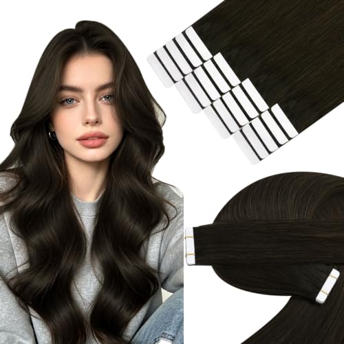 Image of YoungSee Dark Brown Tape in Extensions Ash Brown Invisible Tape in Hair Extensions Human Hair Can be Heat-Styled Tape ins Human Hair Extension for First-time Users 50g 16 Inch 20pcs