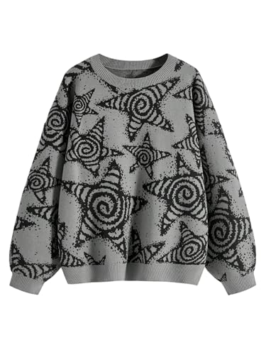 Image of WDIRARA Women's Goth Cartoon Pattern Sweater Long Sleeve Crewneck Knit Pullover Top