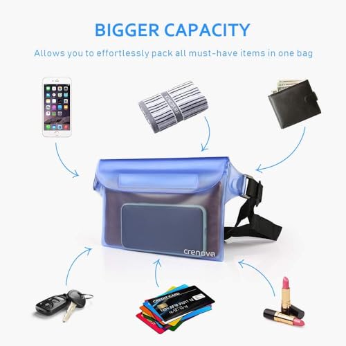 Crenova BP-02 Waterproof Pouch 2 Pack Beach Accessories Waterproof Bag Fanny Pack 2 Waist Strap Adjustable Extra-Long Belt thumb #1