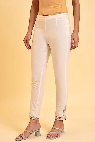 Image of W for Woman Women High Rise Cotton Blend Strechable Slim Pants | Cotton Blend Slim Pants | Trousers