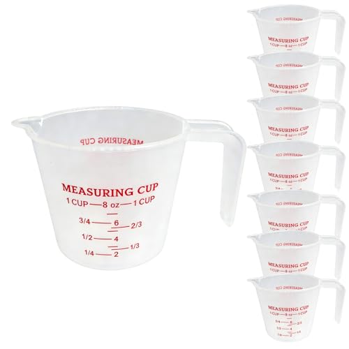 8 Pcs 1 Cup Capacity Plastic Measuring Cup, 8 Oz/250 ml Clear Graduated Measuring Cups Plastic Mug with Spout and Handles Ounce and Ml Cup Marking for Recipe Ingredient, Flour, Water, Liquid
