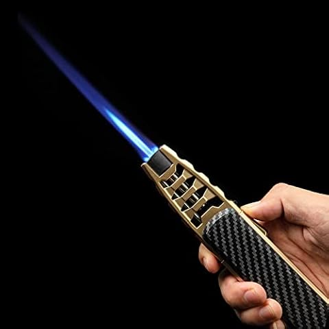 Jnfire Butane Torch Lighter Refillable Windproof Single Jet Torch Lighters Adjustable Flame with Gift Box for Kitchen Dining, BBQ Camping Hiking Without Butane-Black Gold Color Cover