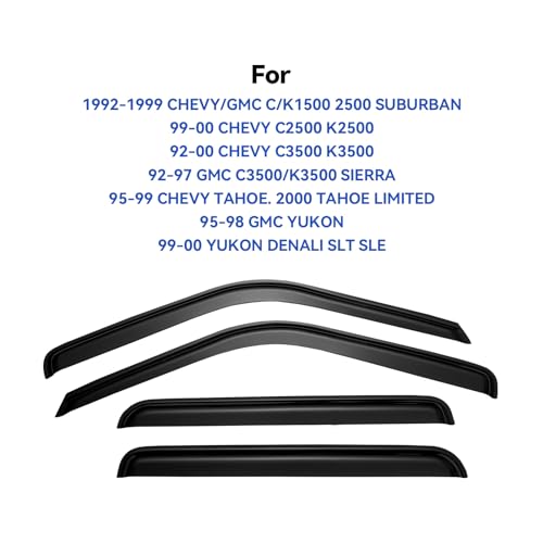Image of Window Visors Rain Guards for 1995-2000 Chevy Tahoe /GMC Yukon, Out-Channel Window Vent Wind Deflectors Visors Shades for 92-00 C /K1500 /2500 /3500 Suburban, 99-00 Cadillac Escalade /Yukon Denali Crew Cab