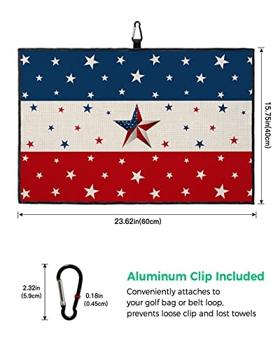 Red Blue Stripes Golf Towel,Funny Golf Towel For Golf Bags Disc With Clip,Personalized Microfiber Waffle Golf Club Towel Accessories Gift For Men/Women/Dad/Mom/Grandpa Independence Day Patriotic Star #TOP2
