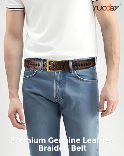 SUOSDEY Braided Genuine Leather Belt for Men, 1.2" Width Men’s Casual Woven Leather Belt for Jeans Pants2