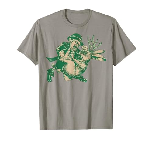 Leprechaun Fighting Jackalope Funny Mythological Beasts T-Shirt