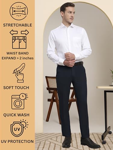 Image of SaintX Men's Premium Stretchable Formal Trouser with Techno Flex Waistband | Slim Fit | Italian Design | Triple Blend Special Fabric Pants | Office Wear /Executive Wear
