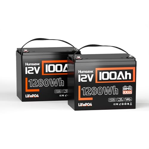 HumsiENK Lifepo4 �����_�S�o�b�e���[ 12V 100Ah �����_�S���`�E���o�b�e���[�AEV A+�O���[�h�Z���A10�N�̎g�p�����A��e��1280Wh�A�ቷ�ی�A���^ Group24�T�C�Y�A100A BMS�A�D�A�Ԓ����A���z�����d�V�X�e���A����