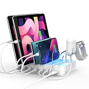 SooPii 6-Port 50W USB Charging Station Organizer for Multiple Devices, 6 Short Charging Cables and One Upgraded i-Watch…