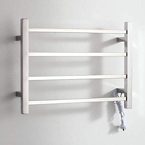 Calentador elActrico de toallas, calentador de toallas Calentador de toallas cuadrado pequeAo de acero inoxidable cepillado montado en la pared con calefacciAn y cableado con 4 barras de secador d