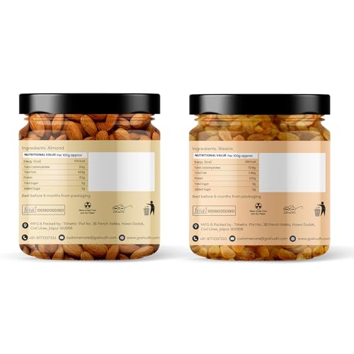 Image of Goshudh Almonds 250g + Raisins 250g Combo Pack | Natural & Crunchy, Protein-Rich Dry Fruits, Perfect Healthy Snack (500gm Combo Pack)