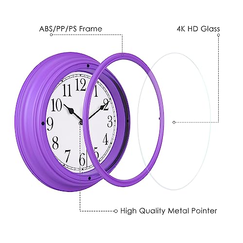 Topkey Silent Wall Clock Kitchen 9 Inch Retro Non-ticking Decorative Bedroom Office Wall Clock - Dark Violet - Image 3