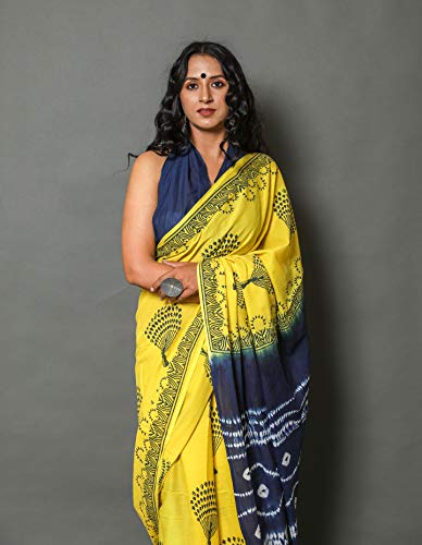 Image of NIKHILAM Dailywear Texture Multicolor Cotton Mulmul Saree Unstitched Blouse Piece