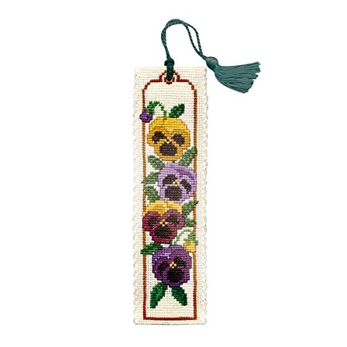 Textile Heritage Collection Cross Stitch Bookmark Kit - Pansies, Purple, Yellow, Green