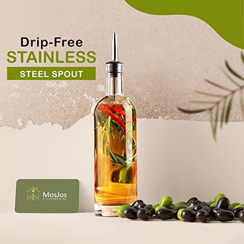 Mosjos Olive Oil Dispenser (Set Of 2) - 17Oz Clear Glass Oil Bottle For Kitchen With Stainless Steel Spout - Dishwasher-Friendly Cylinder Cooking Oil Pourer #TOP3