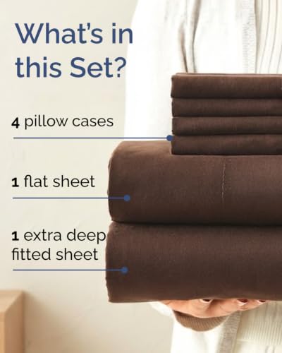 Image of Cal King 6 Piece Bed Sheet Set - Soft & Cooling Sheets - Chocolate Brown