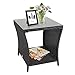 Peach Tree Indoor Outdoor Square Patio Rattan Wicker Side Tea Table w/Glass, Black