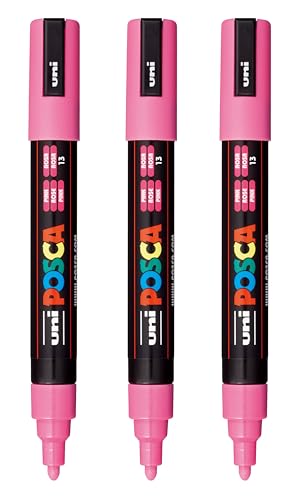 Image of posca PC-5M Water-Based Paint Markers, Reversible Medium Tip (1.8-2.5mm), Pink, 3 Count