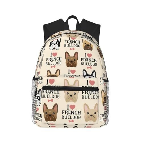 Sac à dos de voyage bouledogue français pour l'université et les sorties