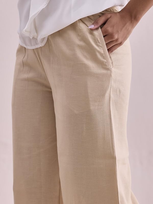 Image of GO COLORS Soft Viscose & Linen Blend Linen Palazzo Full Length for Women| Breathable, Mid Rise