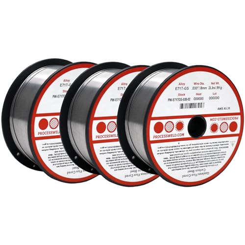 Process E71TGS X .030” X 2 LB X 3 PACK MIG/FCAW Gasless Flux Core Carbon Steel Welding Wire, All Position, Easy Slag Removal, Formulated to Provide Porosity-Free, X-Ray Quality Welds