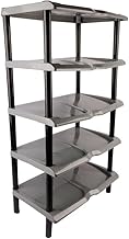 رف تخزين متعدد الطبقات، 5 مستويات، رمادي وأسود، بلاستيك متين، منظم أحذية ومستلزمات المنزل