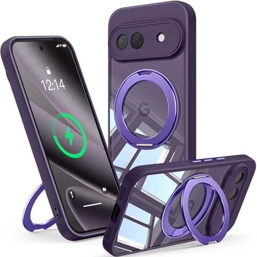 【360° Spin Magnetic Stand】 Case for Google Pixel 10A 【Fit for MagSafe & Pixelsnap】 Cover with Ring Holder 【No-Yellow Crystal Clear】 Camera Protection Phone Google Pixel 10A Case - Purple