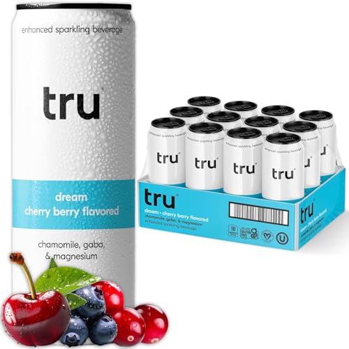Tru Dream Sparkling Water – Cherry Berry Functional Seltzer with Magnesium, Chamomile & GABA - Sleep and Relaxation Support with No Added Sugar – 12 fl oz Cans (12-Pack)