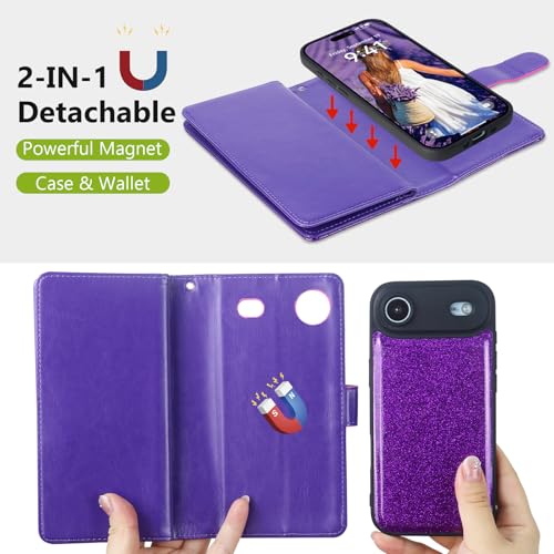 Varikke for iPhone Air Glitter Case Wallet Magnetic Detachable, Deep Purple by Varikke - Used condition - Image 4