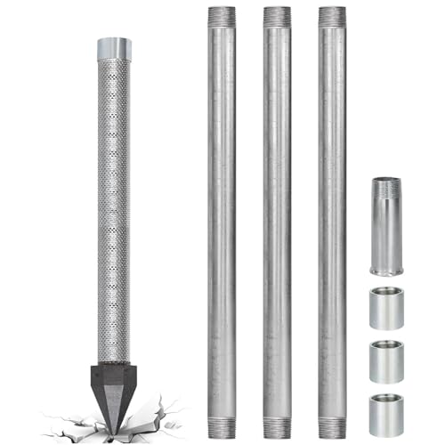 Well Drive Point Kit, 1-1/4" Stainless Steel Sand Point Well, 36-Inch Heavy Duty Shallow Well Drilling Tool, Galvanized Pipes and Couplings for Garden Extraction(3M Kit)