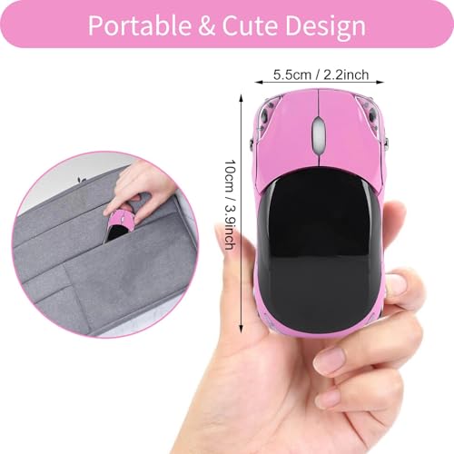 Lausixy Pink Wireless Car Mouse, 2.4G Wireless with USB Receiver, 1600DPI Adjustable Cute Car Shape Optical Mouse for PC Laptop Computer Mac by Lausixy - Image 3