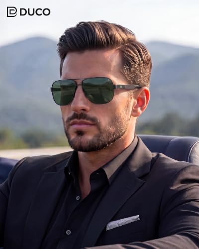 Image of DUCO Aviator Sunglasses for Men Carbon Fiber Temple Polarized Sunglasses Men UV Protection Sun Glasses for Driving 3051