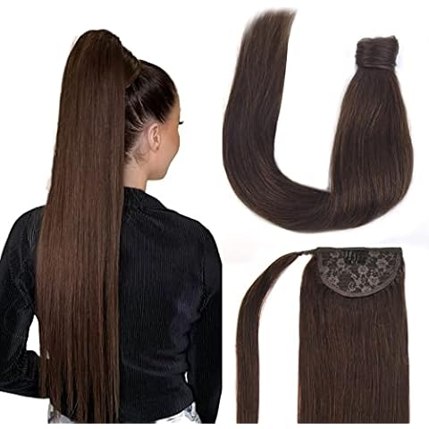 Vlasy Ponytail Extension Human Hair,16inch 70g Pony Tails Extensions Human Hair,Clip in Wrap Around Real Human Hair Ponytail Extensions,Long Straight Hair Extensions Ponytail(4#) Cover