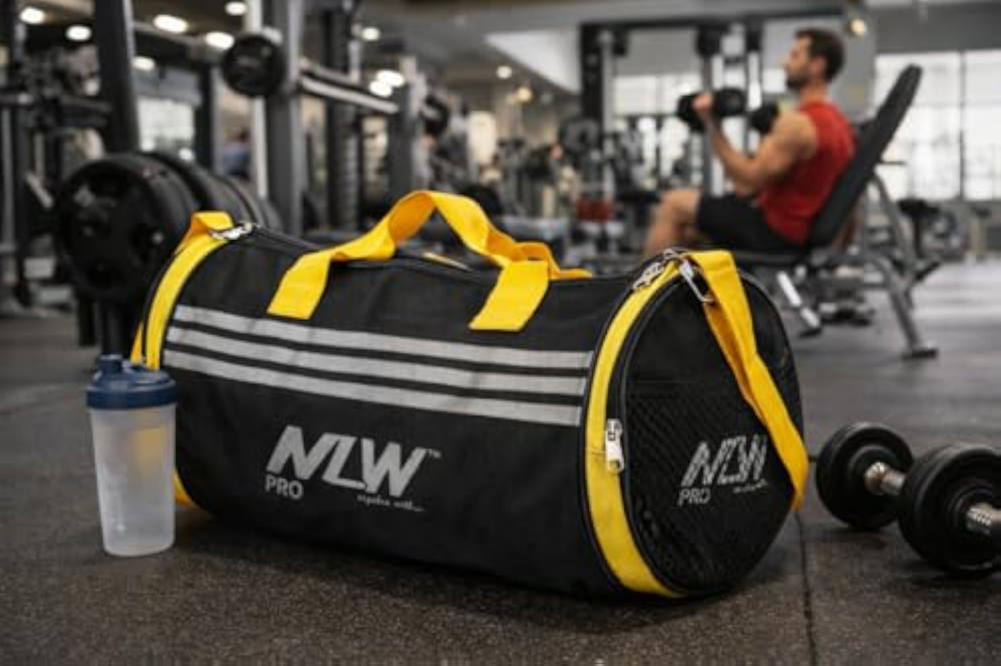Gym Duffel Bag, Black and Yellow, Reflective Stripes