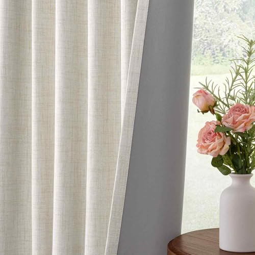 INOVADAY 100% Blackout Curtains 120 Inches Length 2 Panels Set, Back Tab/Rod Pocket Linen Black Out Curtains for Bedroom, Thermal Insulated Window Drapes - Beige, W50 X L120