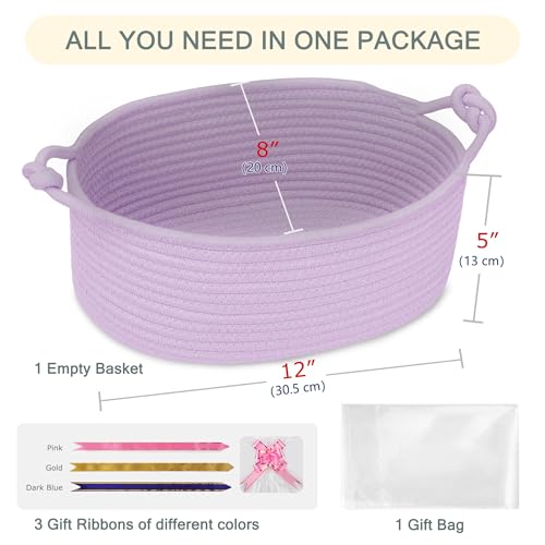 Image of COMSE Small Gift Basket Empty with Bag & Ribbons, Solid Purple
