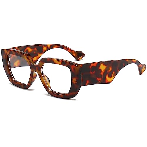 AIEYEZO Thick Frame Blue Light Glasses Men Women, Fashion Square Computer Eyeglass Anti Eyestrain & Prevent Headache (Leopard)