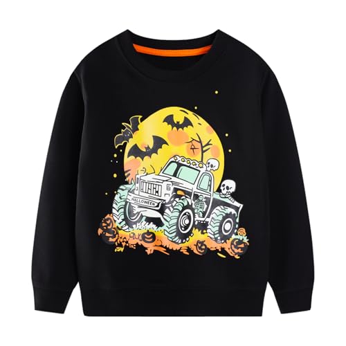 Gumyoss Felpa Bambino con Dinosauro Pullover Bimbo in Cotone Magliette Manica Lunga Ragazzi Autunno Inverno Felpa Bambini, Auto Scheletro Luminosa Nero, 4 Anni