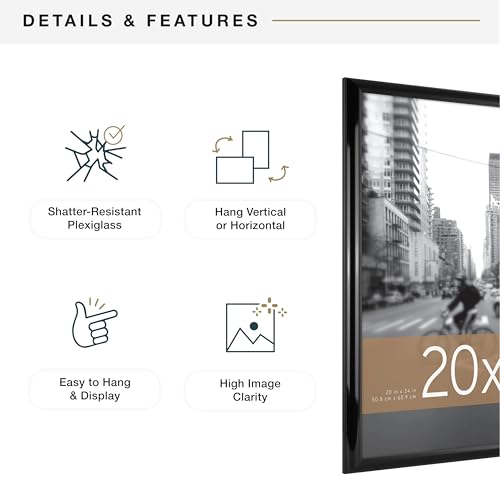 Image of MCS Trendsetter 20x24 Poster Frame Black High-Gloss, Vertical & Horizontal Wall Hanging Large Picture Frame for Photos, Posters & Art Prints (1-Pack)