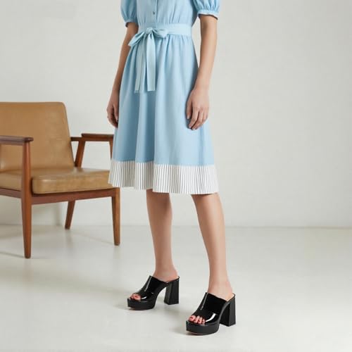 Image of Women Square Open Toe Platform Chunky Heel Slide Sandals | Slip On High Heel Dress Sandals, Elegant Formal Footwear For Wedding Club Evening Party Events