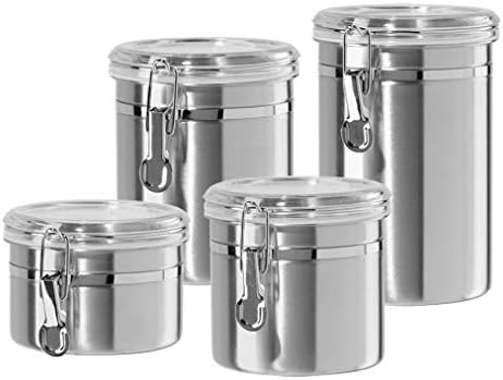 Oggi Set of 4 Stainless Steel Kitchen Canisters - Airtight Clamp Lid, Clear See-Thru Top - Ideal for Kitchen Storage, Food Storage, Pantry Storage - Includes 1 each: 26oz, 36oz, 47oz, 62oz. - Thumbnail 3
